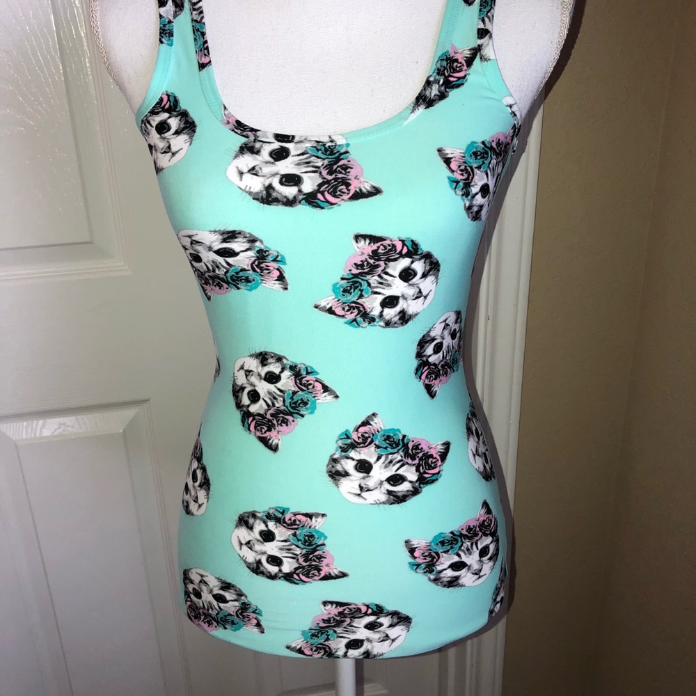 Darling Cat with Flower Crown Tank LARGE - Picture 2 of 8